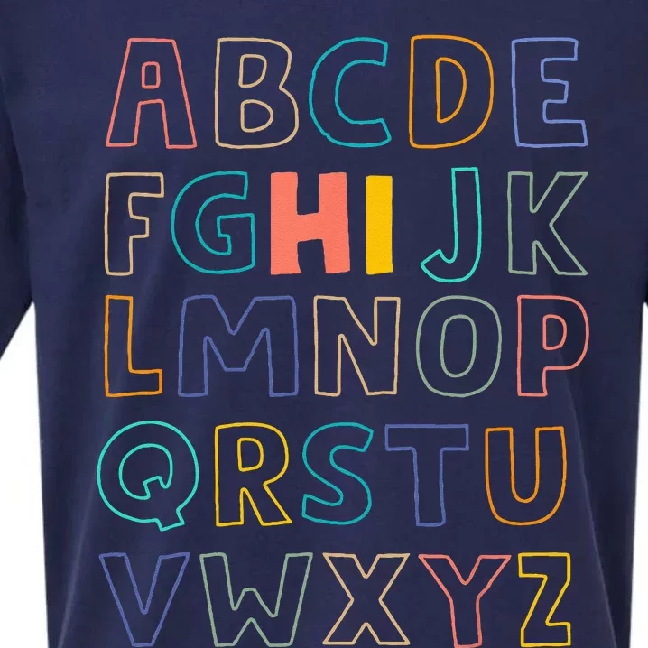 Funny Pre K Kindergarten Hi Alphabet Back To School Teachers Sueded Cloud Jersey T-Shirt