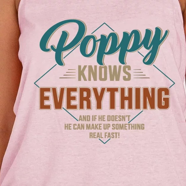 Funny Poppy Knows Everything For Grandpa And Father's Day Cool Gift Women's Knotted Racerback Tank