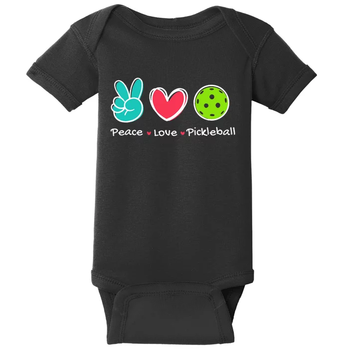 Funny Peace Love Pickleball Court Play Loves Pickleball Baby Bodysuit