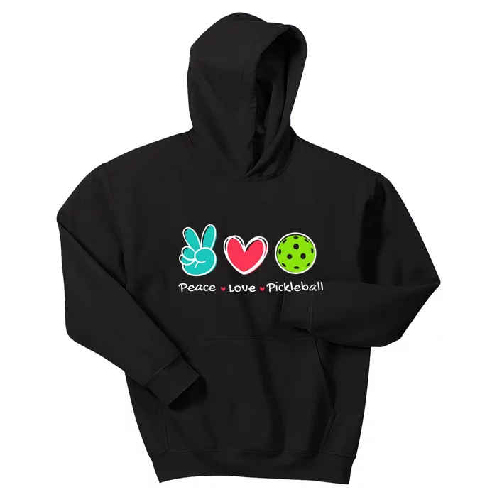 Funny Peace Love Pickleball Court Play Loves Pickleball Kids Hoodie