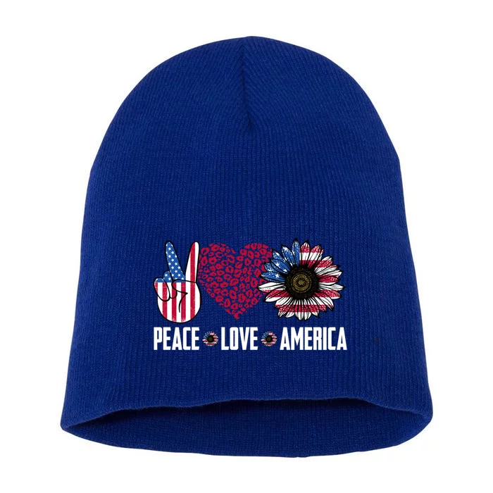 Funny Peace Love America Sunflower American Flag 4th Of July Cool Gift Short Acrylic Beanie