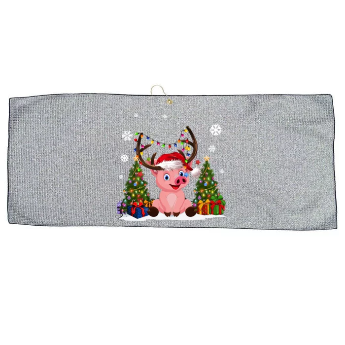 Funny Pig Lovers Cute Pig Santa Hat Ugly Christmas Sweater Gift Large Microfiber Waffle Golf Towel