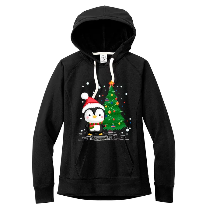 Funny Penguin Lover Gift Santa Hat Penguin Christmas Cool Gift Women's Fleece Hoodie