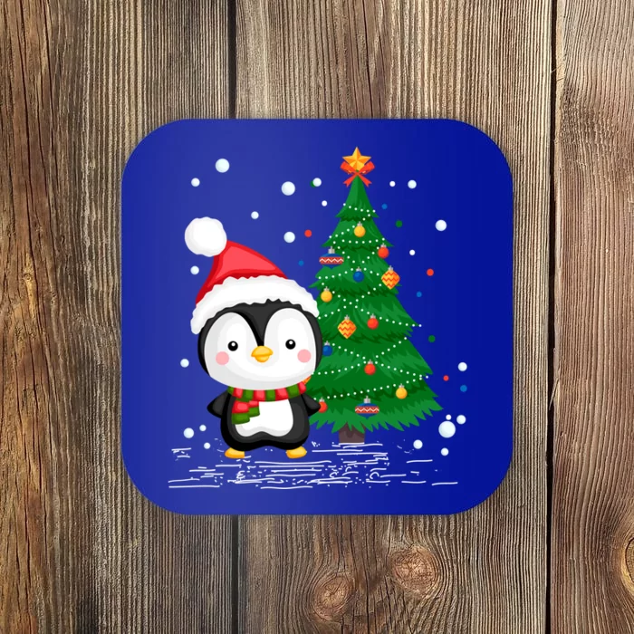 Funny Penguin Lover Gift Santa Hat Penguin Christmas Cool Gift Coaster