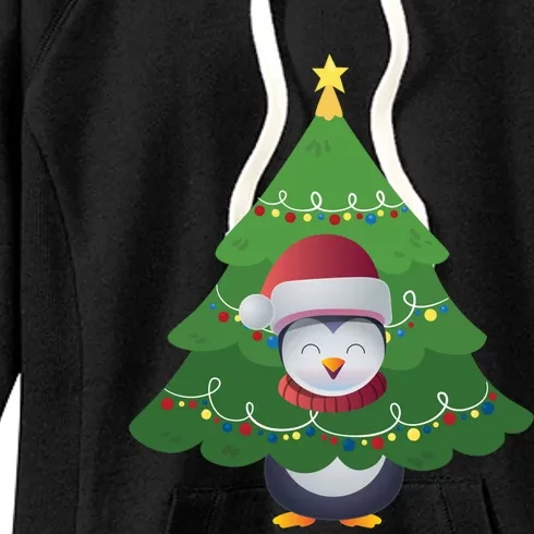 Funny Penguin Lover Gift Santa Hat Penguin Christmas Tree Great Gift Women's Fleece Hoodie