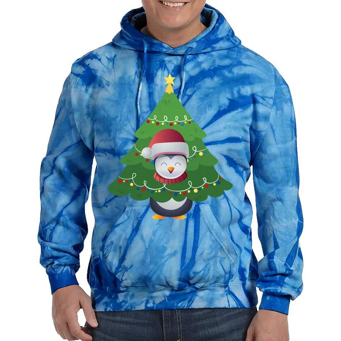 Funny Penguin Lover Gift Santa Hat Penguin Christmas Tree Great Gift Tie Dye Hoodie