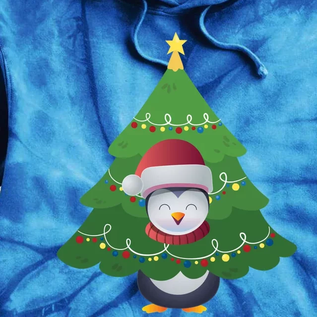 Funny Penguin Lover Gift Santa Hat Penguin Christmas Tree Great Gift Tie Dye Hoodie