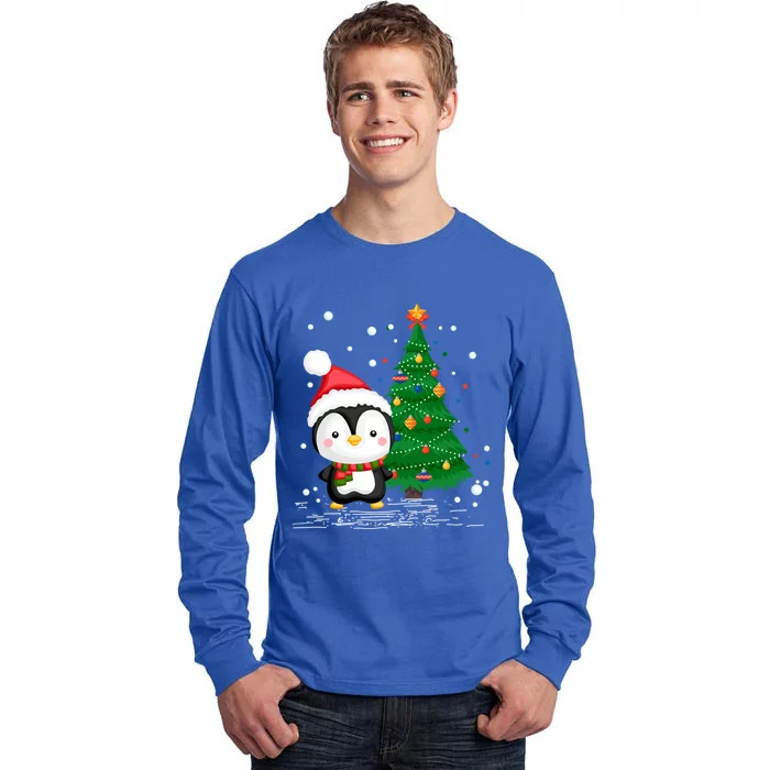 Funny Penguin Lover Gift Santa Hat Penguin Christmas Cool Gift Tall Long Sleeve T-Shirt