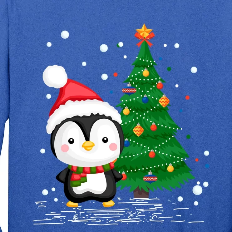 Funny Penguin Lover Gift Santa Hat Penguin Christmas Cool Gift Tall Long Sleeve T-Shirt