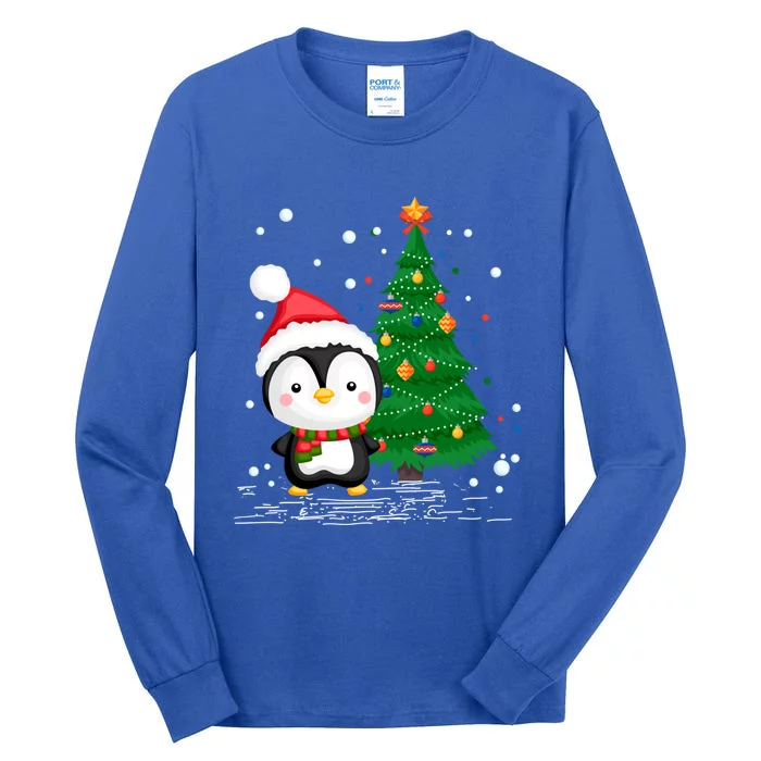 Funny Penguin Lover Gift Santa Hat Penguin Christmas Cool Gift Tall Long Sleeve T-Shirt