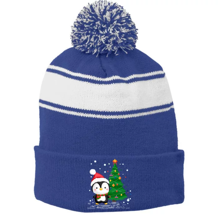 Funny Penguin Lover Gift Santa Hat Penguin Christmas Cool Gift Stripe Pom Pom Beanie