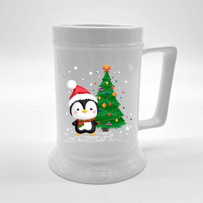 Funny Penguin Lover Gift Santa Hat Penguin Christmas Cool Gift Front & Back Beer Stein