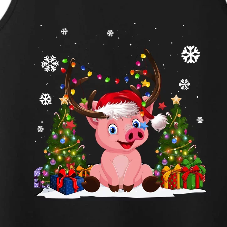 Funny Pig Lovers Cute Pig Santa Hat Ugly Christmas Sweater Great Gift Performance Tank