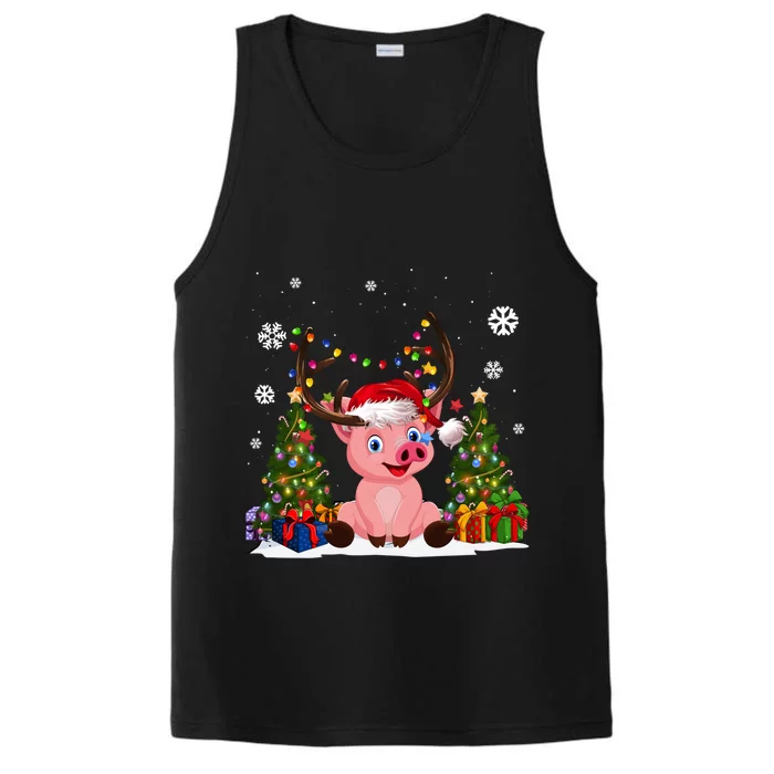 Funny Pig Lovers Cute Pig Santa Hat Ugly Christmas Sweater Great Gift Performance Tank