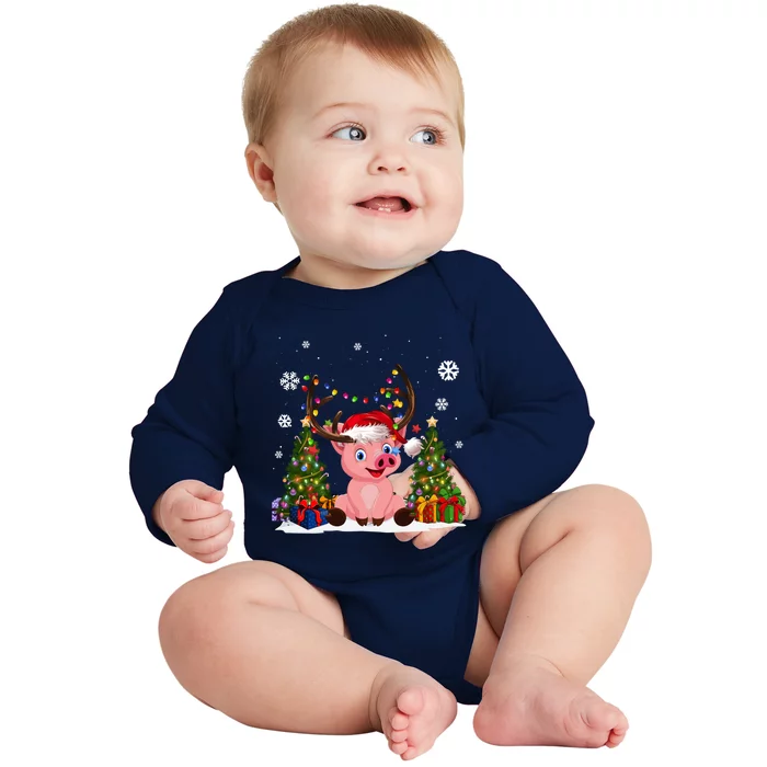 Funny Pig Lovers Cute Pig Santa Hat Ugly Christmas Sweater Great Gift Baby Long Sleeve Bodysuit