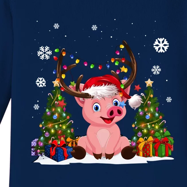 Funny Pig Lovers Cute Pig Santa Hat Ugly Christmas Sweater Great Gift Baby Long Sleeve Bodysuit