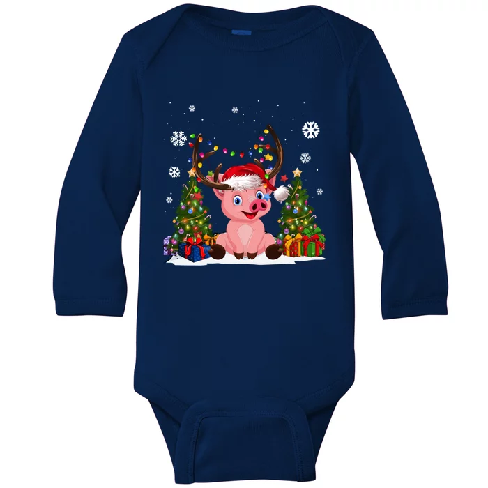 Funny Pig Lovers Cute Pig Santa Hat Ugly Christmas Sweater Great Gift Baby Long Sleeve Bodysuit