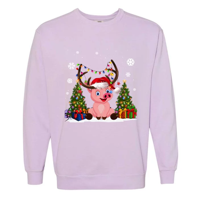 Funny Pig Lovers Cute Pig Santa Hat Ugly Christmas Sweater Great Gift Garment-Dyed Sweatshirt