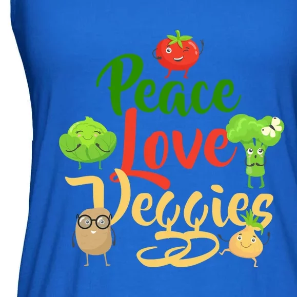 Funny Peace Love Veggies Slogan Vegans Veganism Vegetarians Gift Ladies Essential Flowy Tank