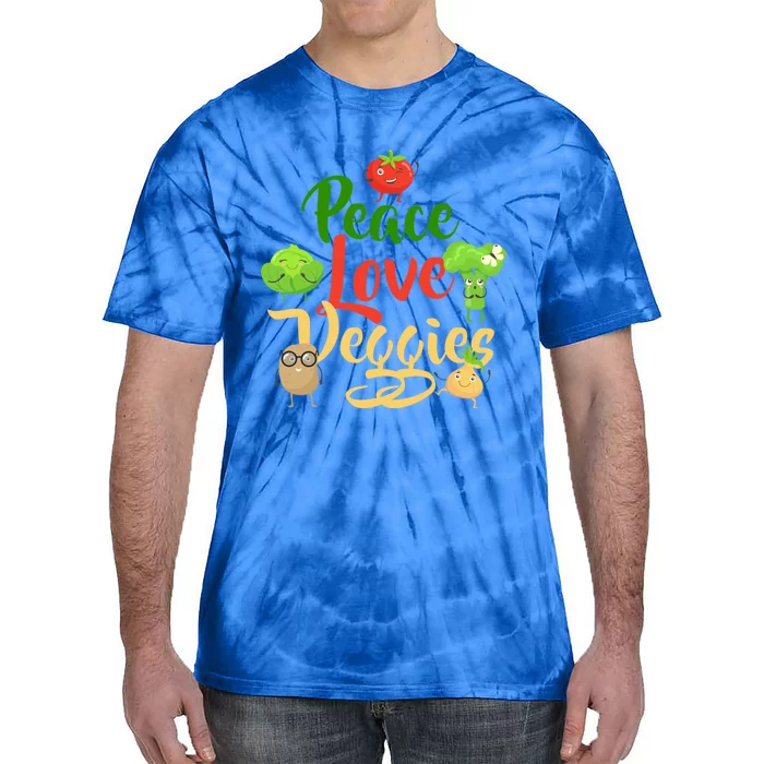 Funny Peace Love Veggies Slogan Vegans Veganism Vegetarians Gift Tie-Dye T-Shirt