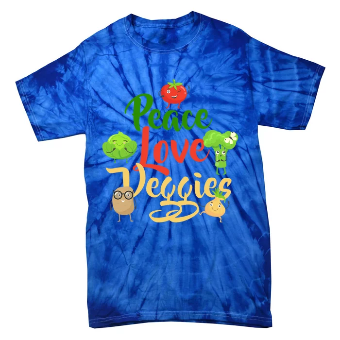 Funny Peace Love Veggies Slogan Vegans Veganism Vegetarians Gift Tie-Dye T-Shirt