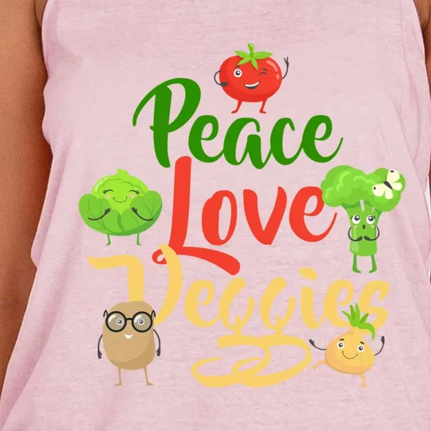 Funny Peace Love Veggies Slogan Vegans Veganism Vegetarians Gift Women's Knotted Racerback Tank