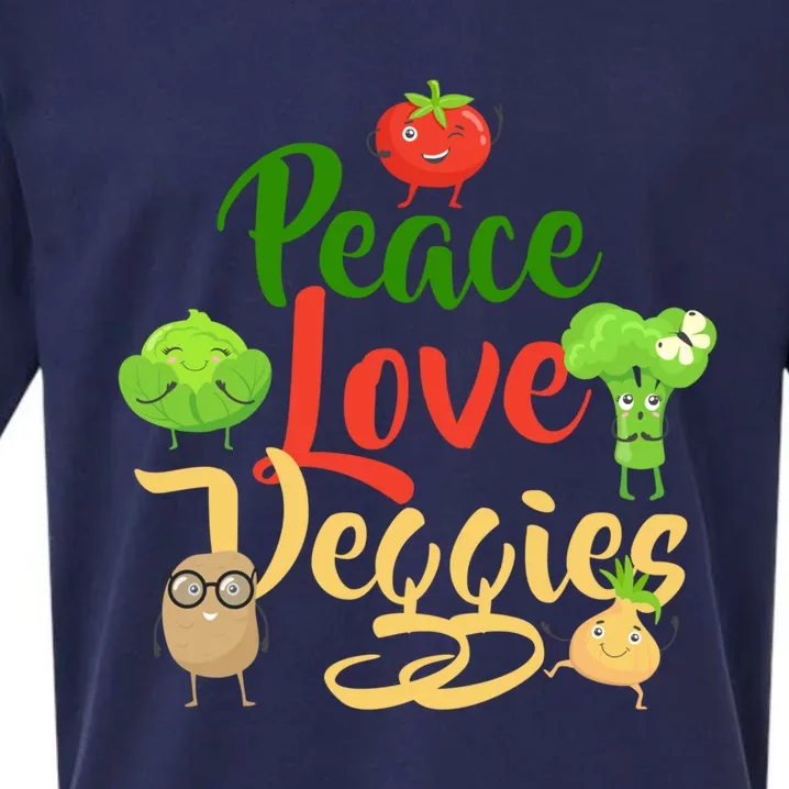 Funny Peace Love Veggies Slogan Vegans Veganism Vegetarians Gift Sueded Cloud Jersey T-Shirt