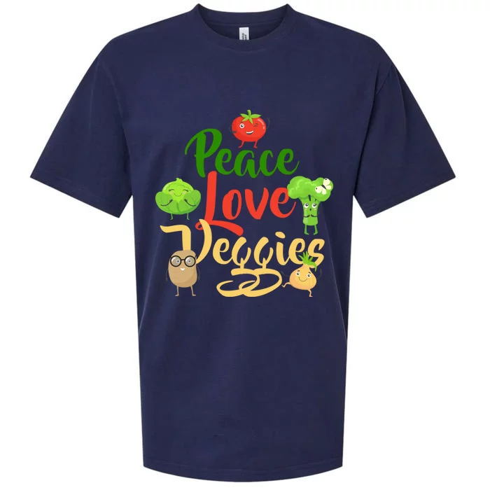 Funny Peace Love Veggies Slogan Vegans Veganism Vegetarians Gift Sueded Cloud Jersey T-Shirt