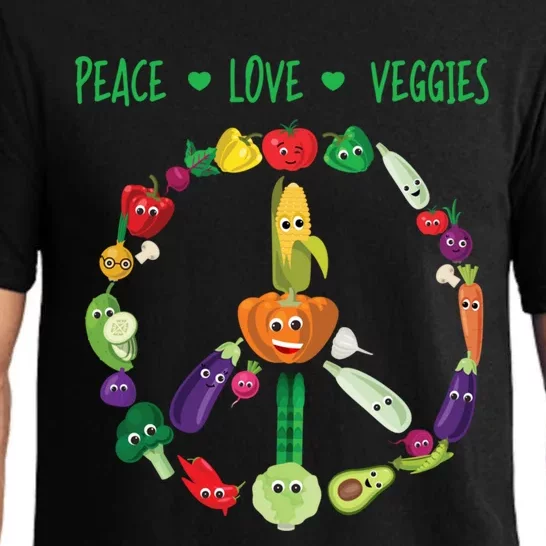 Funny Peace Love Veggies Freedom Sign Vegetables Vegan Quote Gift Pajama Set