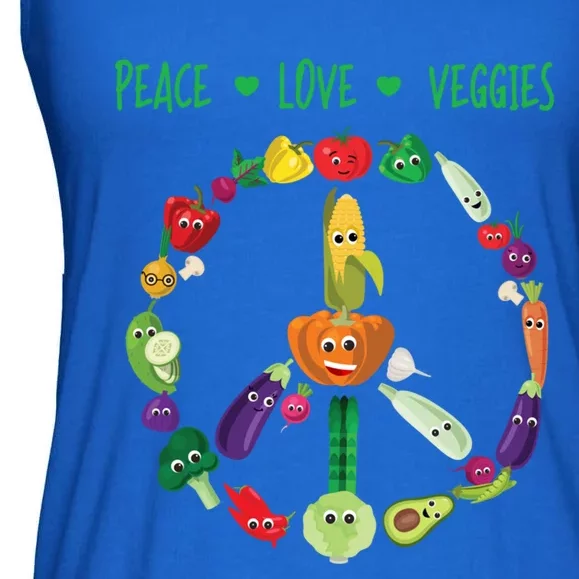 Funny Peace Love Veggies Freedom Sign Vegetables Vegan Quote Gift Ladies Essential Flowy Tank