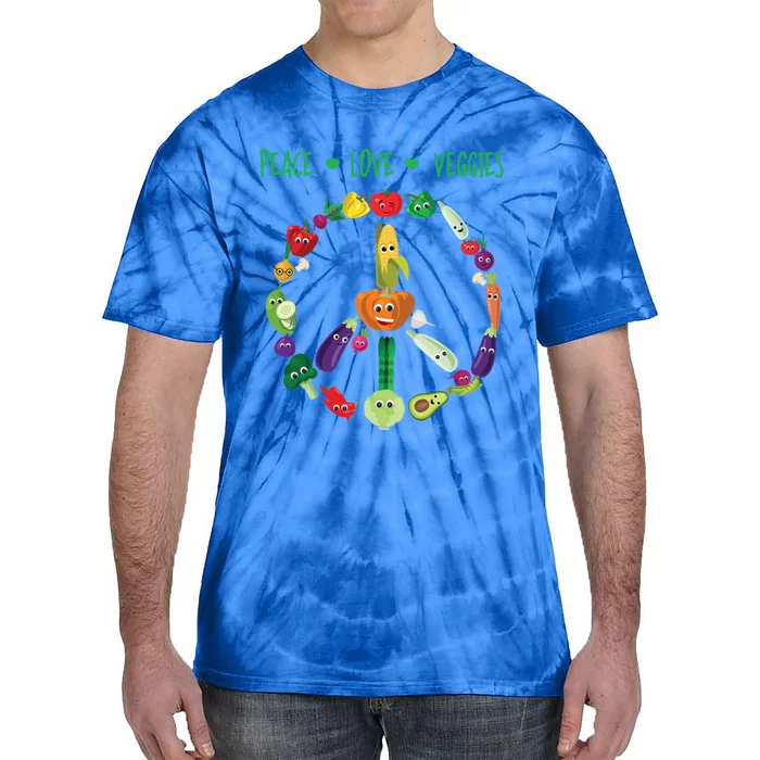 Funny Peace Love Veggies Freedom Sign Vegetables Vegan Quote Gift Tie-Dye T-Shirt