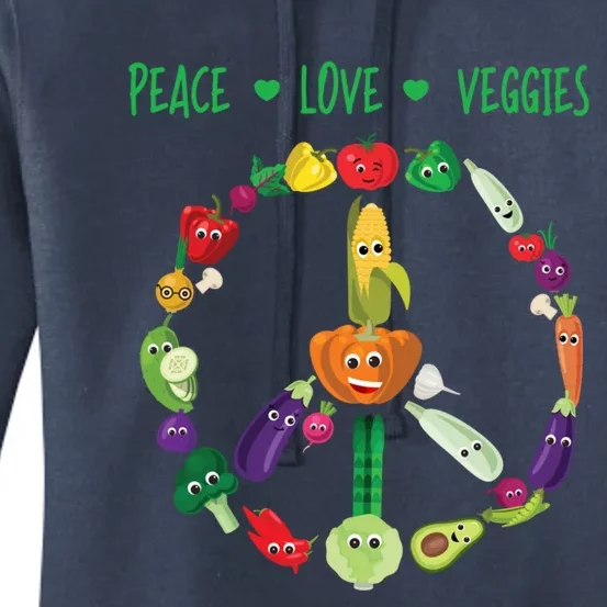 Funny Peace Love Veggies Freedom Sign Vegetables Vegan Quote Gift Women's Pullover Hoodie