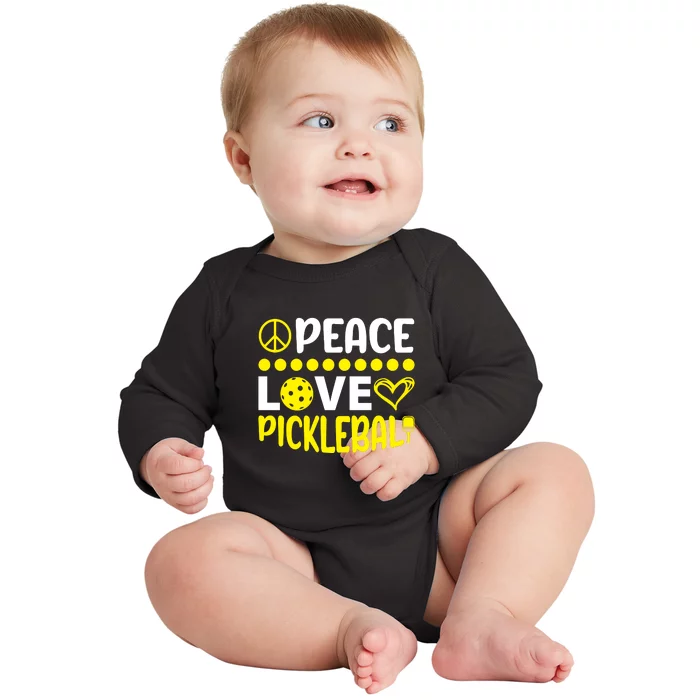 Funny Peace Love Pickleball Sport Gift Baby Long Sleeve Bodysuit