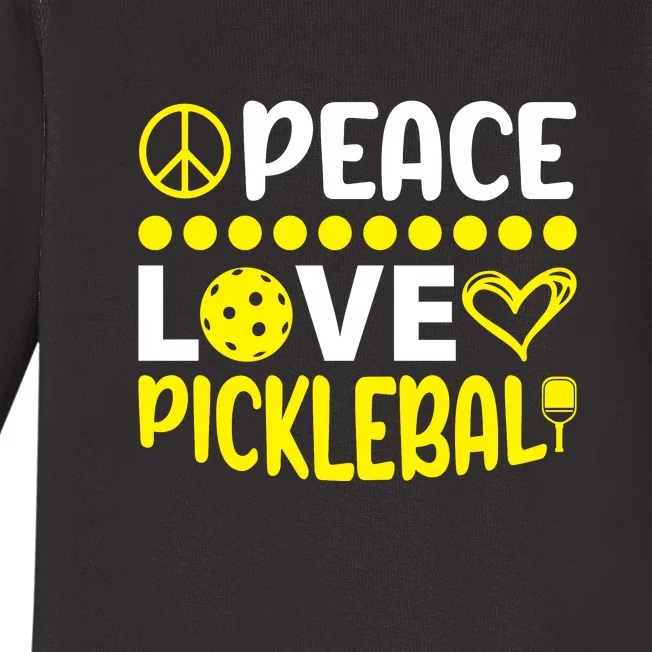 Funny Peace Love Pickleball Sport Gift Baby Long Sleeve Bodysuit