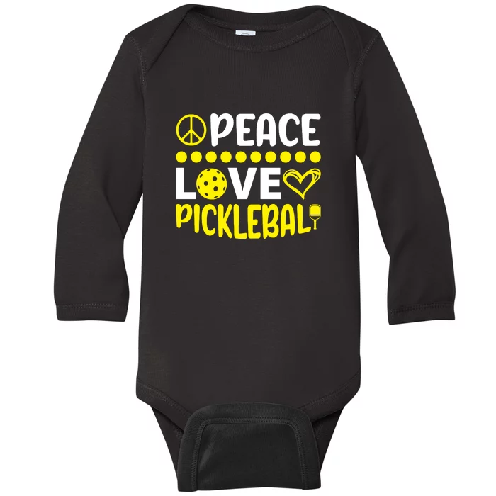 Funny Peace Love Pickleball Sport Gift Baby Long Sleeve Bodysuit