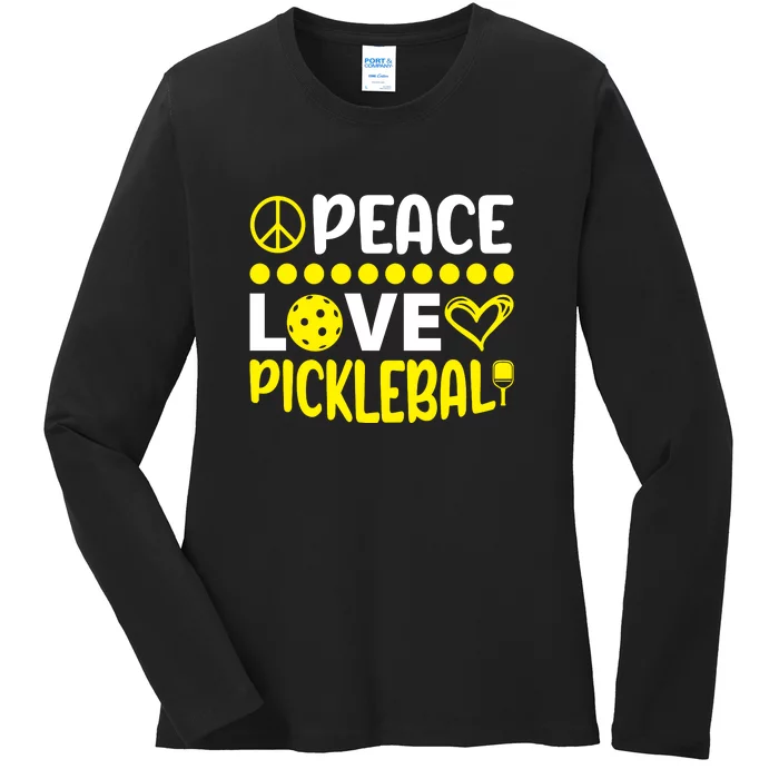 Funny Peace Love Pickleball Sport Gift Ladies Long Sleeve Shirt