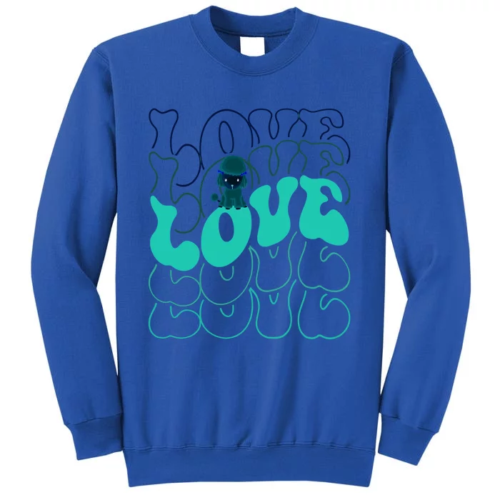 Funny Poodle Love Groovy Style Heart Valentines Day Love Great Gift Tall Sweatshirt