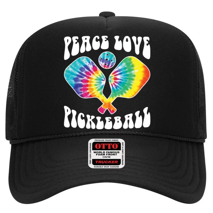 Funny Peace Love Pickleball Vintage Design High Crown Mesh Trucker Hat