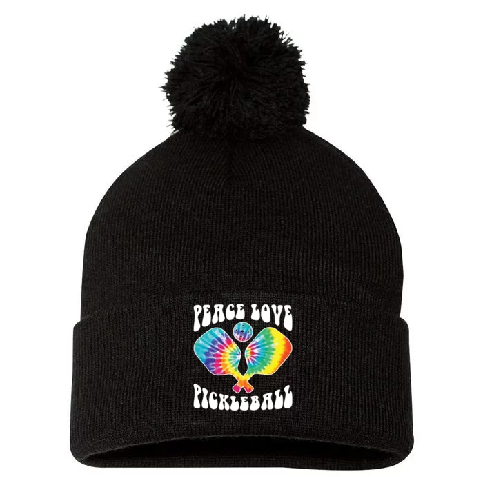 Funny Peace Love Pickleball Vintage Design Pom Pom 12in Knit Beanie