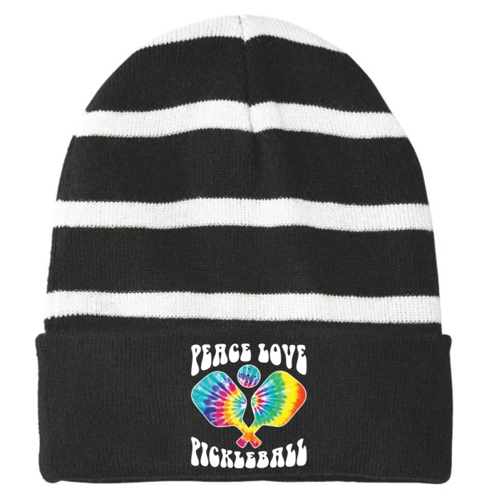 Funny Peace Love Pickleball Vintage Design Striped Beanie with Solid Band