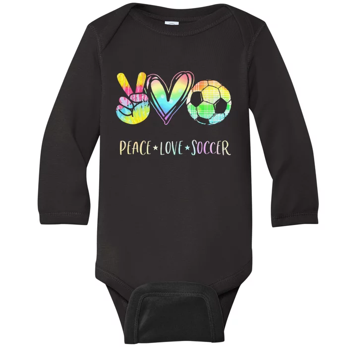 Funny Peace Love Soccer Cute Design Heart Ball Baby Long Sleeve Bodysuit