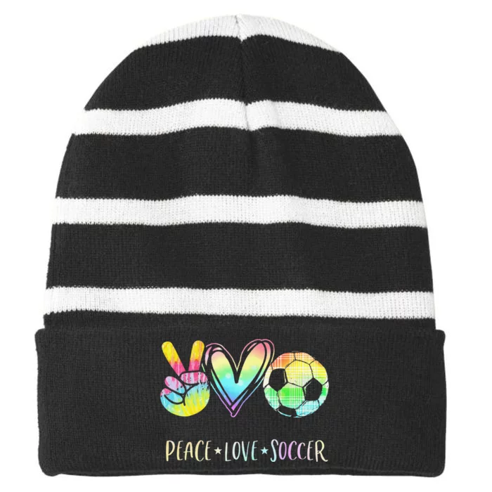 Funny Peace Love Soccer Cute Design Heart Ball Striped Beanie with Solid Band