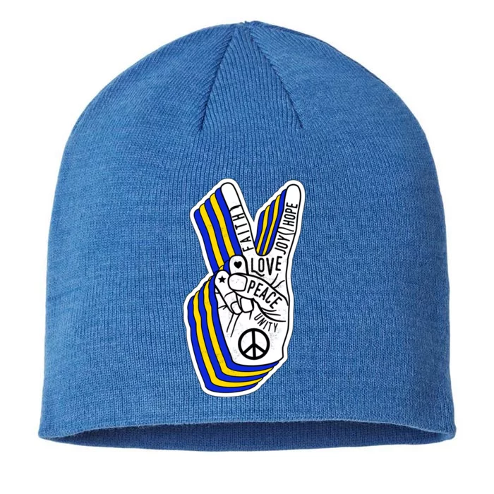 Faith Peace Love Joy Hope Ukrainian Ukraine Colors 8 1/2in Sustainable Knit Beanie