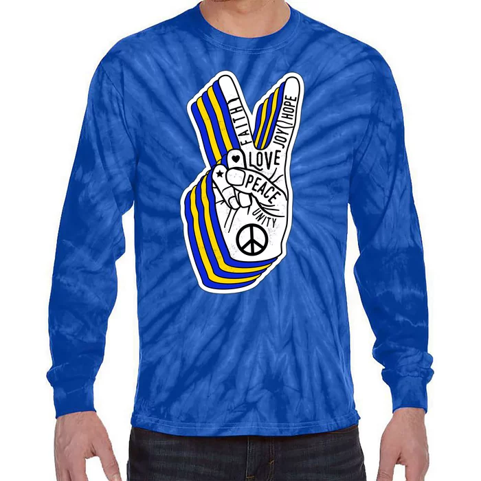 Faith Peace Love Joy Hope Ukrainian Ukraine Colors Tie-Dye Long Sleeve Shirt