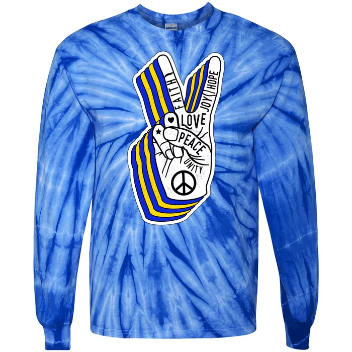 Faith Peace Love Joy Hope Ukrainian Ukraine Colors Tie-Dye Long Sleeve Shirt