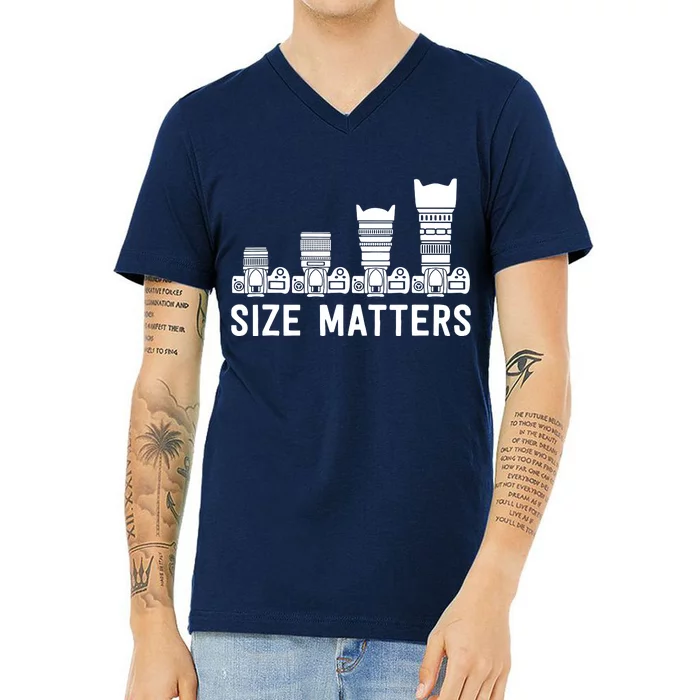 Funny Photography Lens Size Matters V-Neck T-Shirt