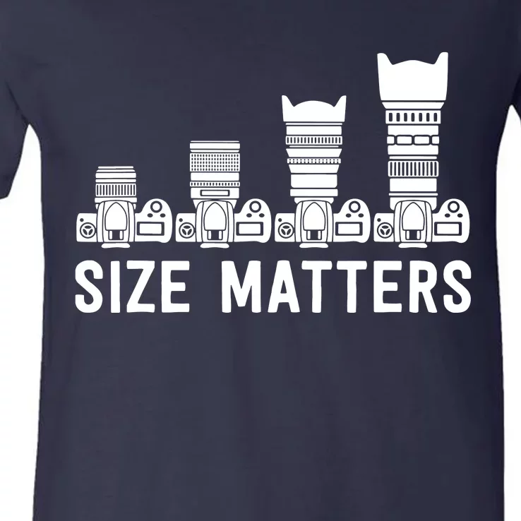 Funny Photography Lens Size Matters V-Neck T-Shirt