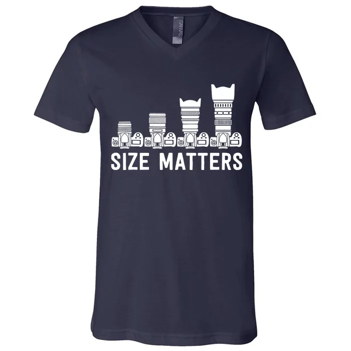 Funny Photography Lens Size Matters V-Neck T-Shirt