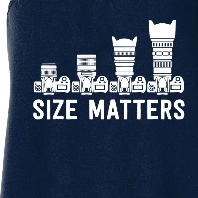 Funny Photography Lens Size Matters Women's Racerback Tank