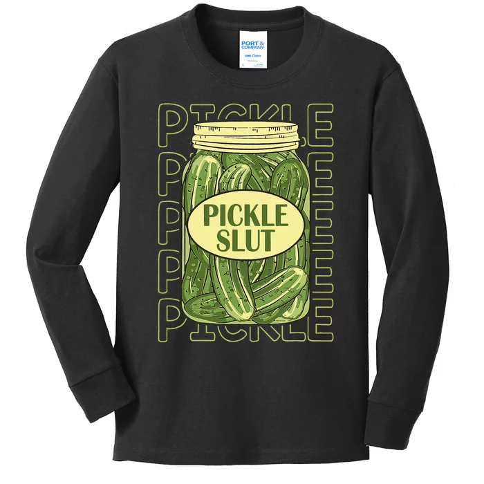 Funny Pickle Lover Pickle Slut Kids Long Sleeve Shirt